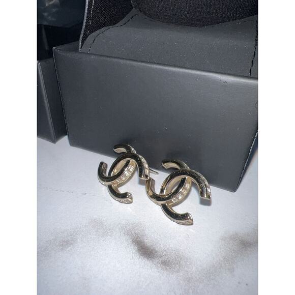 CHANEL Jewelry - Chanel CC Logo Earrings with Crystals - Good Condition